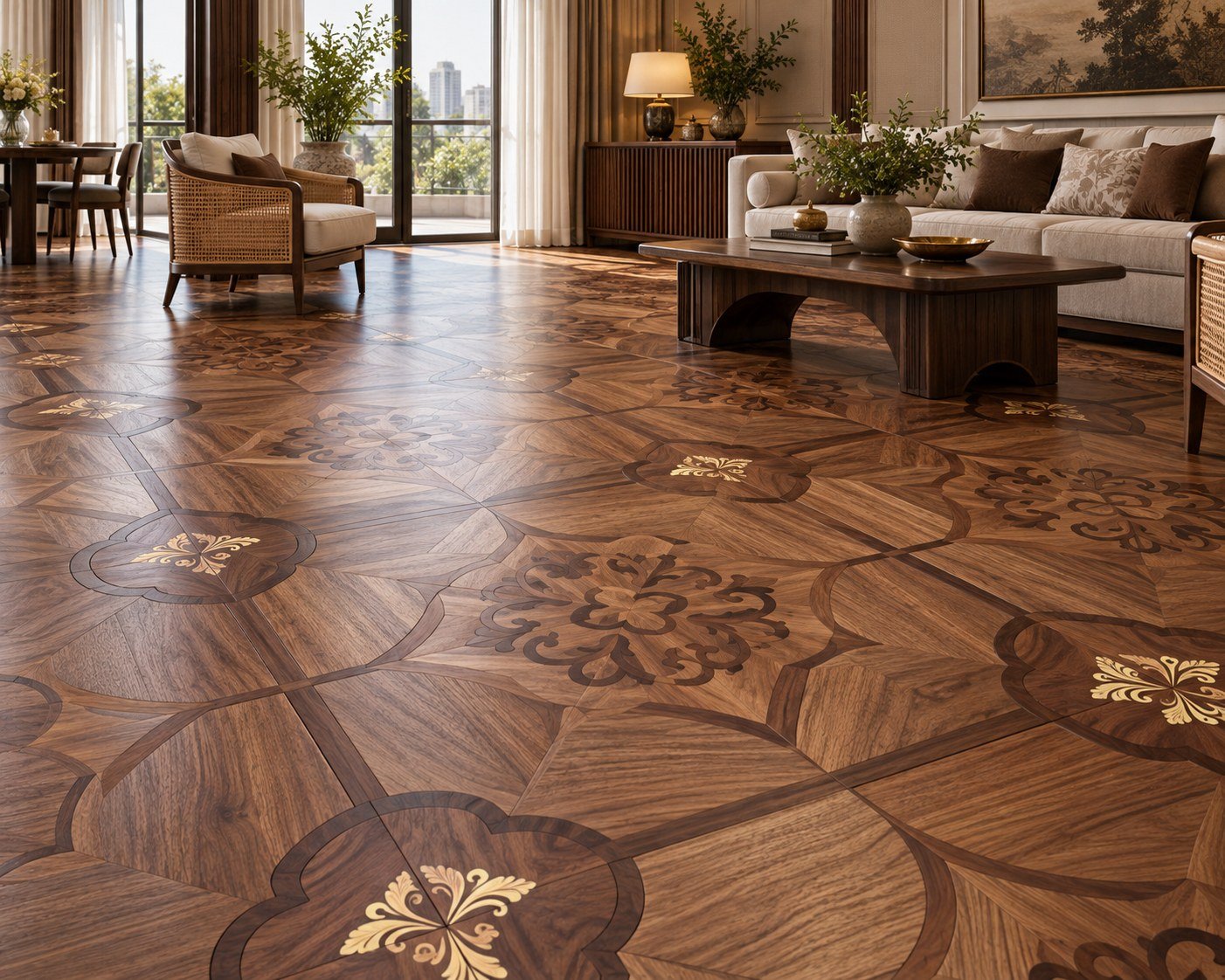 Black Walnut & Teak with Brass flooring in a room thumbnail
